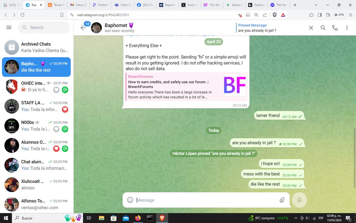 HackersOIHEC's tweet photo. Arrestarán o no a Baphomet de #breachedforums HAGAN sus apuestas! #cybercrime #leaks https://t.co/UgKNsdV3o3