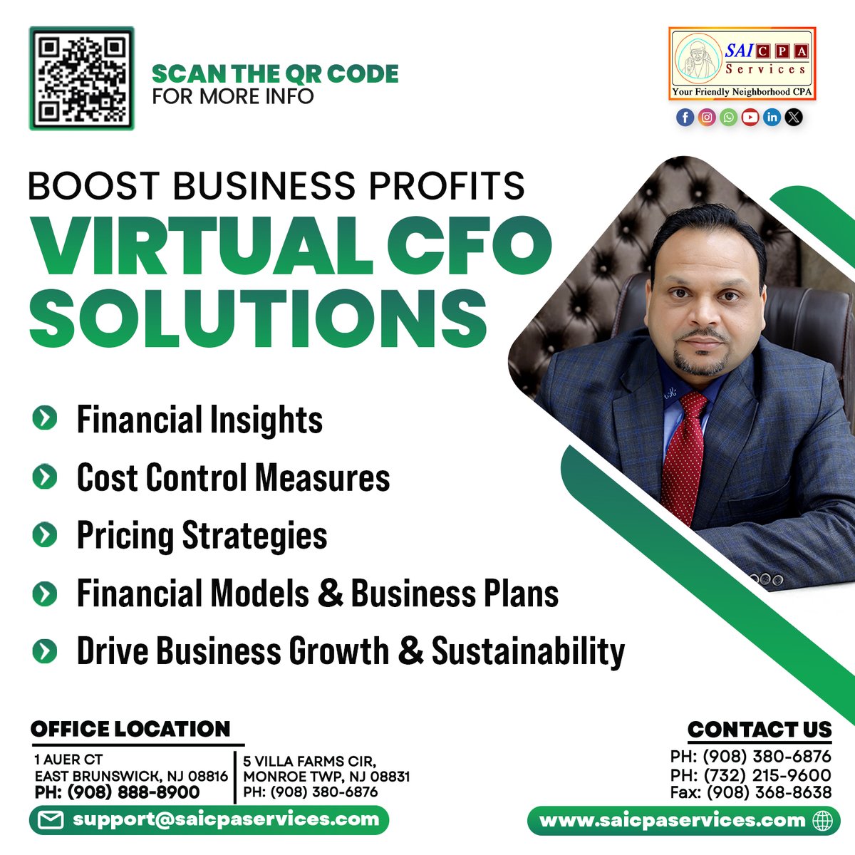 Boost business profits with our virtual CFO solutions
Contact Us: saicpaservices.com
(908) 380-6876
#BoostProfits #VirtualCFO #FinancialInsights #BusinessGrowth #CostControl #PricingStrategies #CPAServices