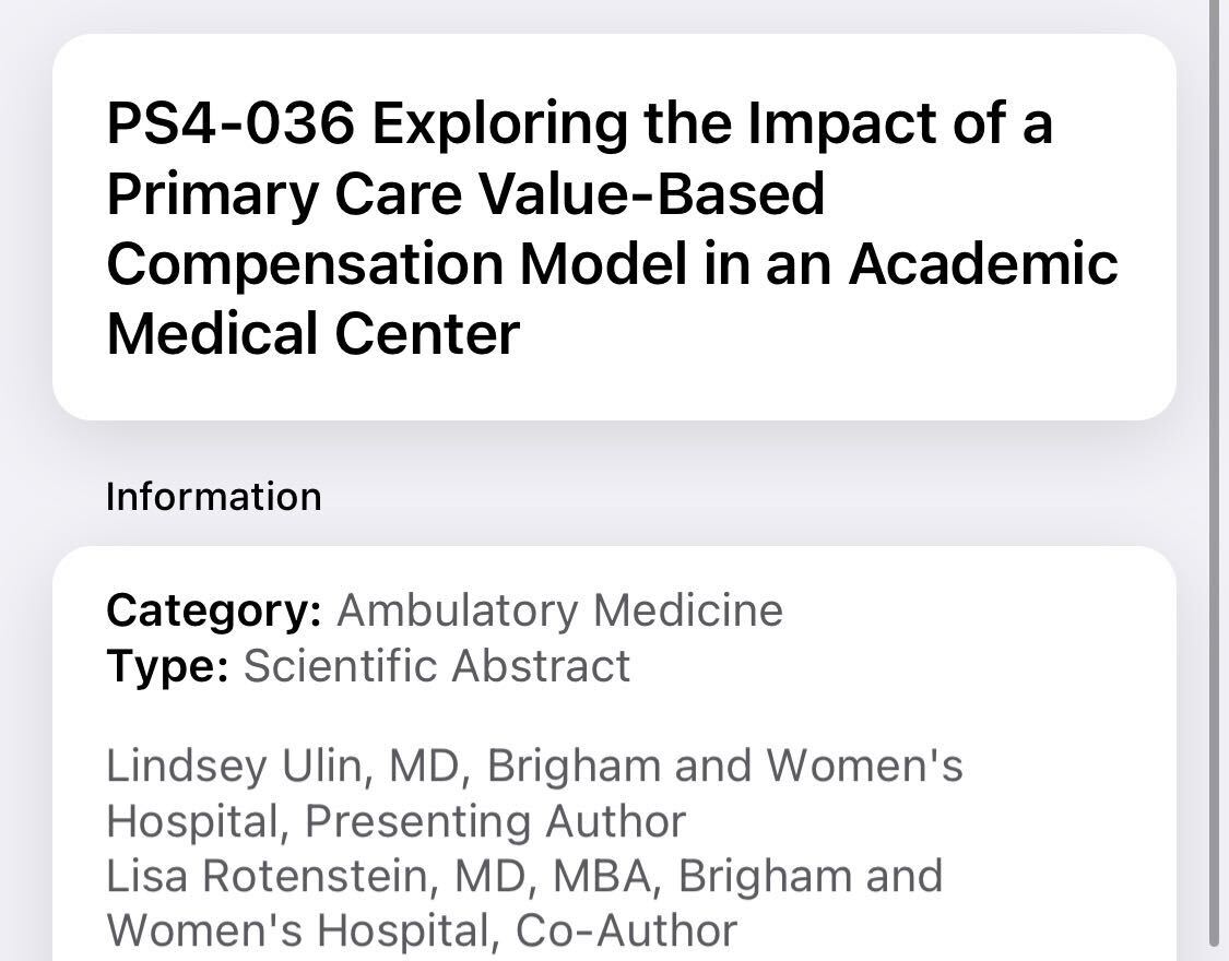 Center for Physician Experience (@cpe2_) on Twitter photo Interested in primary care value-based compensation models? Check out <a href="/LindseyUlin/">Lindsey Ulin, MD</a> 's #SGIM2024 poster on this topic between 10-11:30 am EST today in Exhibit Hall!
Work supported by <a href="/CPE2_/">Center for Physician Experience</a> . Interested in primary care value-based compensation models? Check out <a href="/LindseyUlin/">Lindsey Ulin, MD</a> 's #SGIM2024 poster on this topic between 10-11:30 am EST today in Exhibit Hall!
Work supported by <a href="/CPE2_/">Center for Physician Experience</a> .