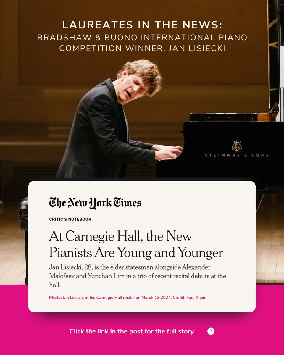 Gratitude in every note 🎶

Read more from @nytimes on the latest in the journey of piano virtuoso and Bradshaw & Buono International Piano Competition laureate, @janlisiecki:

nytimes.com/2024/03/20/art…

#JanLisiecki #Laureate #Piano #InTheNews