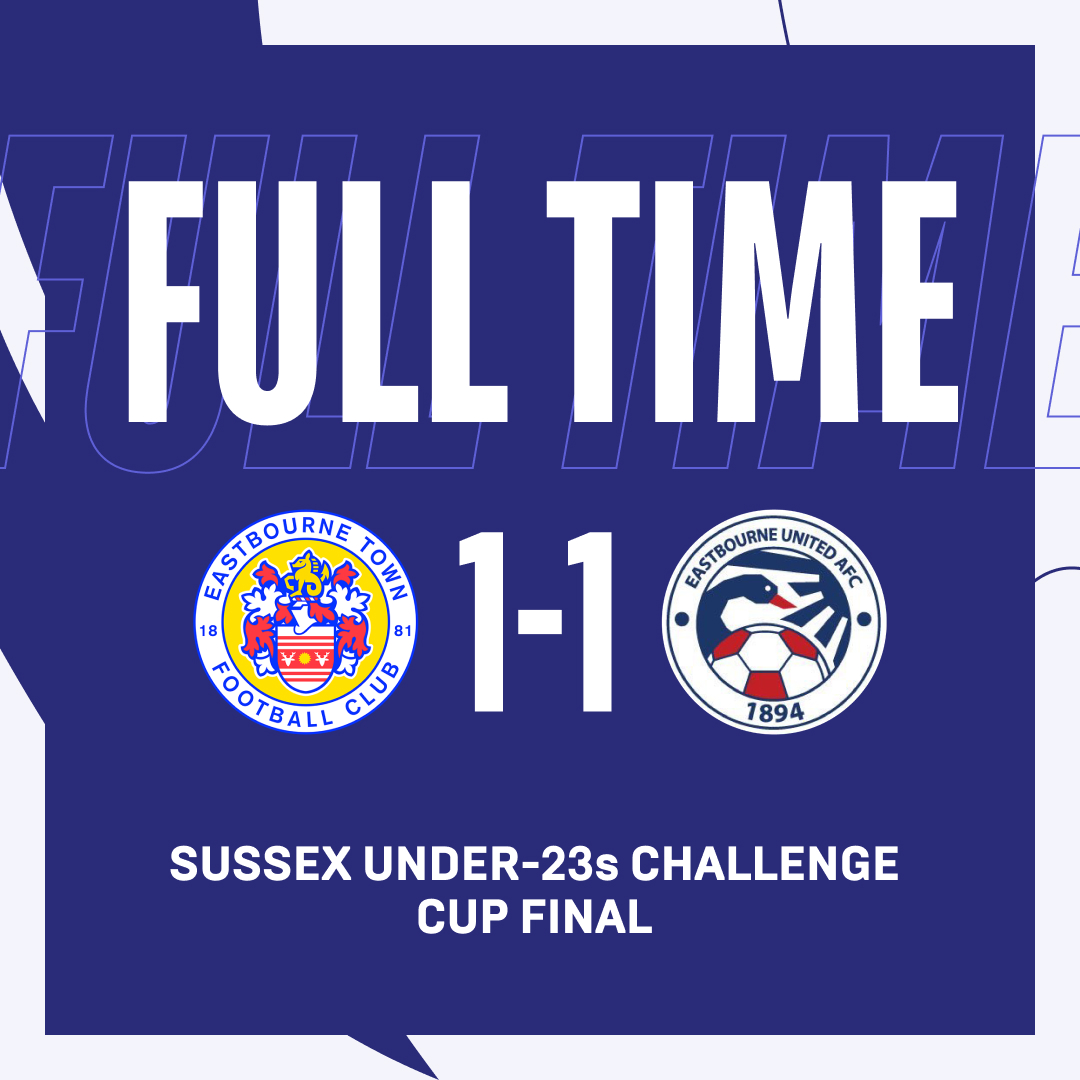 FT: After tense and cagey second-half, there's still nothing to separate the two sides, with penalties awaiting to decide the winner of the Sussex Under-23s Challenge Cup! @eastbournetfc 1 @eastbourneuafc 1 #CountyCup🏆 #SussexFootball⚽️