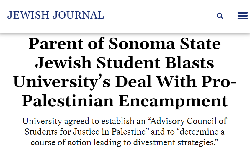 BREAKING- @JewishJournal reports: By having a race-based 'Advisory Council' with Palestinian alumni overseeing a newly announced academic boycott of Israel, Sonoma State University is likely violating two aspects of the Civil Rights Act. Read more from @bandlersbanter, who