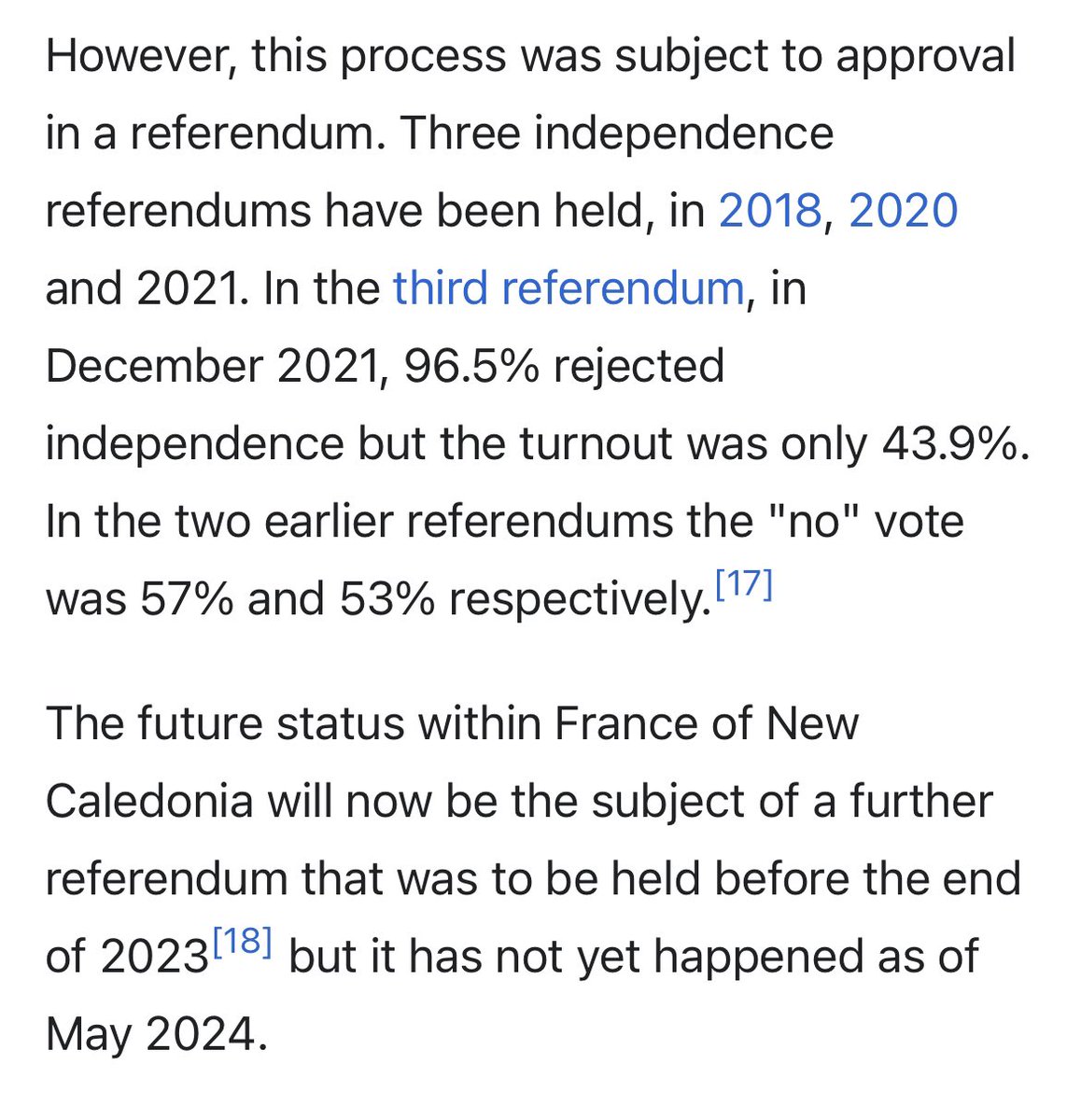 It's funny because France has been trying to get rid of New Caledonia, but New Caledonia rejected independence in three consecutive referenda. Calling them a colony is a joke.