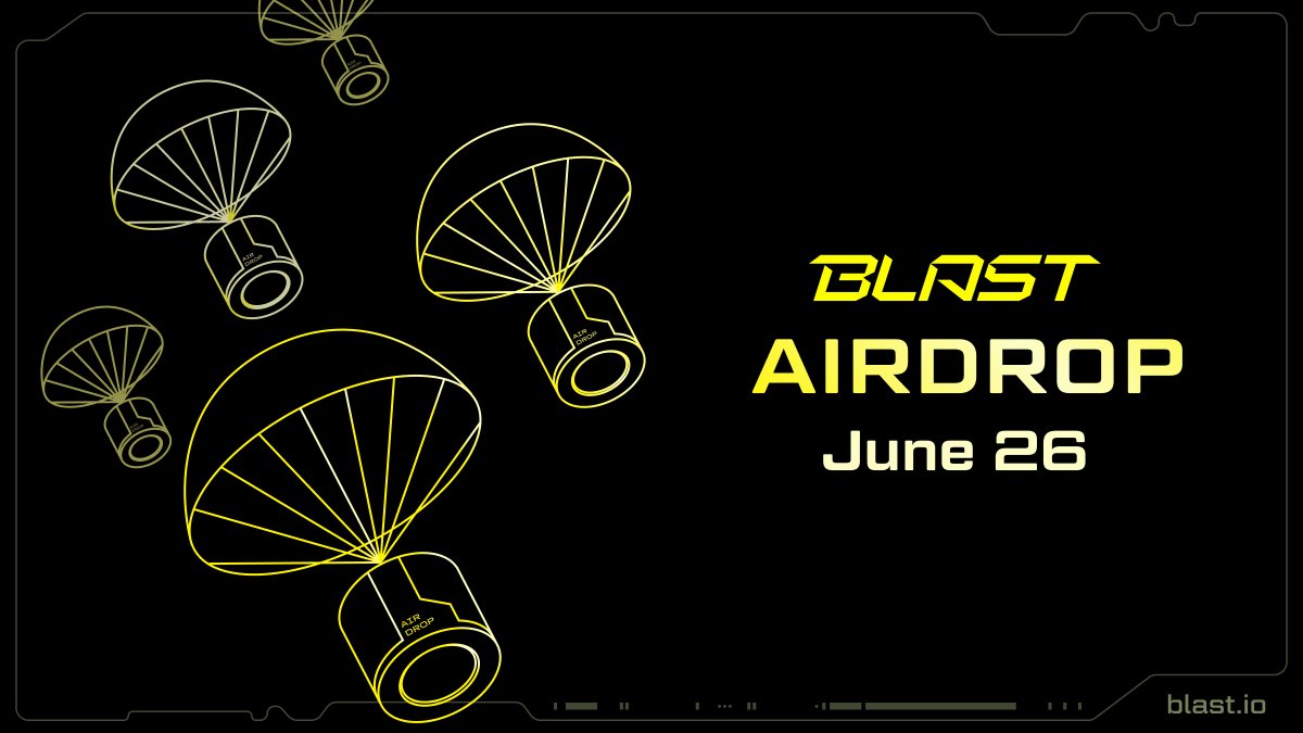 The Blast airdrop is launching June 26. We know this is past our initial estimate of May and we’re sorry for the delay. The airdrop allocation will be increased to account for this. There will be two final Dapp Gold distributions before the airdrop.