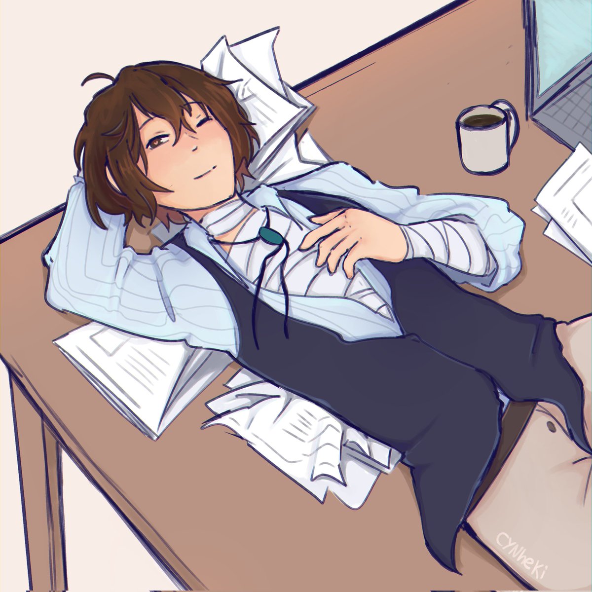 #bottomdazaiweek day 3: brat + like what you see?

(kunikida certainly did NOT‼️ like seeing his paperwork crushed like that)
#bsd #dazaiosamu #bsdtwt <a href="/bottomdazaiweek/">Bottom Dazai Week 2024</a>