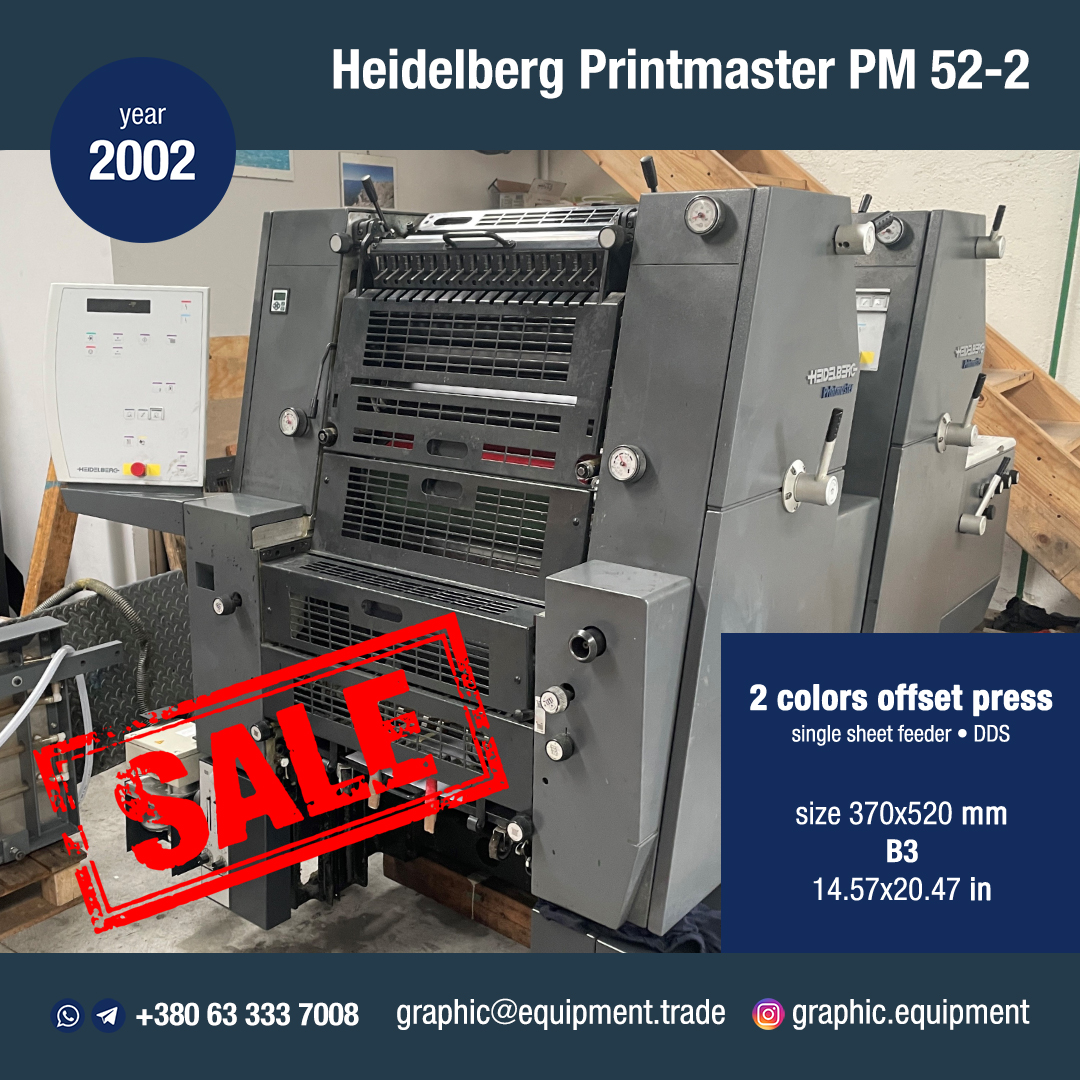 graphicequipmen's tweet image. Heidelberg Printmaster PM 52-2 (year 2002)

‼ URGENT SALE ‼
from European printing house, can be seen in operation
payment direct to EU according to Invoice
‼ URGENT SALE ‼

📲 +380 63 333 7008 WhatsApp
📧 graphic@equipment.trade

#Heidelberg  #printmachine #druckmaschine