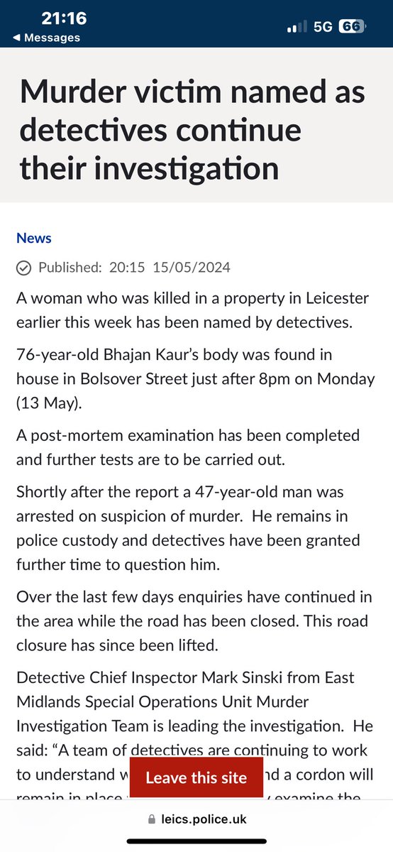 Another murder in Leicester of a woman. 

RIP Bhajan Kaur 76 year old woman discovered just her home. 

47 year old man has been arrested. 

<a href="/CountDeadWomen/">CountingDeadWomen</a>