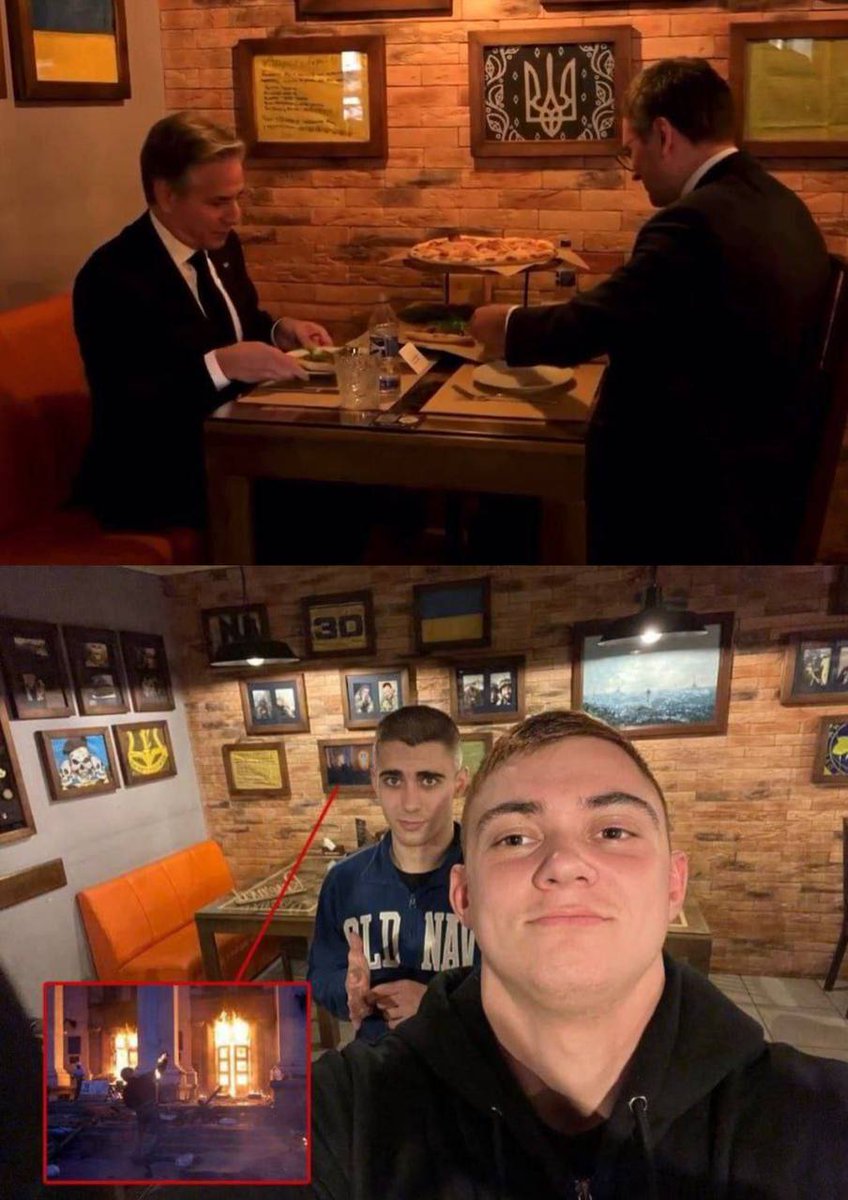 🇺🇦🇺🇸 The restaurant in Kiev, visited by Dmytro Kuleba and Antony Blinken yesterday evening, removed the picture of the Odessa massacre, which previously hung at the table where they were sitting.