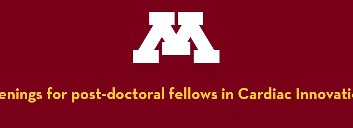 Openings for post-doctoral fellows in Cardiac Innovation. Applications due 5/31/2024. More info: z.umn.edu/cardio-innovat…. #cardionerds #UMNheart #UMNresearch