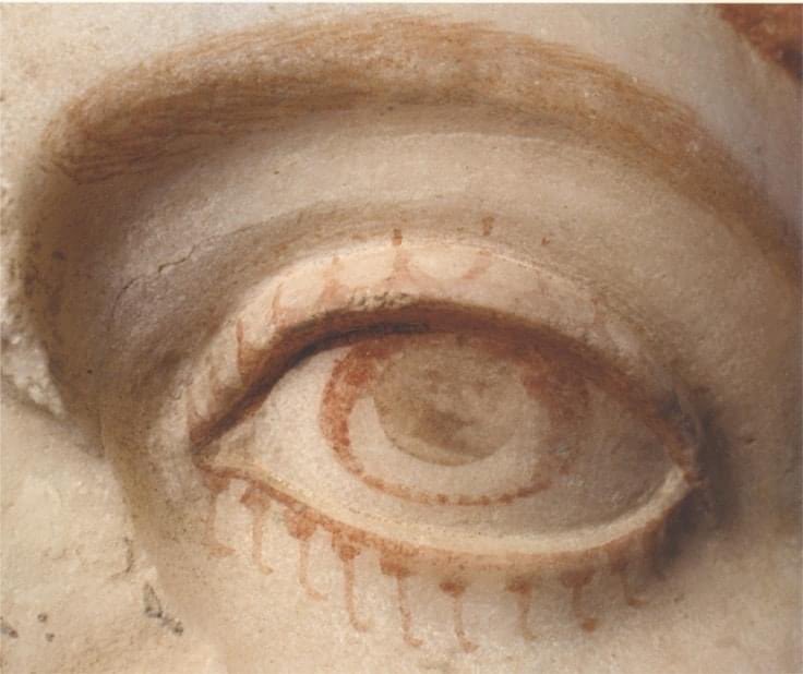The eye of a marble statue from Herculaneum, with surviving paint. Roman before 79 A.D.
