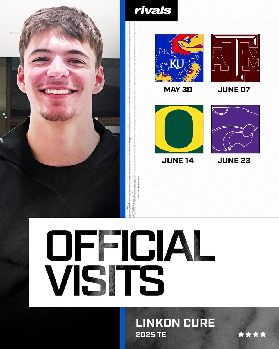 JUST IN: Four-star TE Linkon Cure (@CureLinkon) has his four official visits set. It’s still wide open for the No. 64 player in the nation. 👀👀 n.rivals.com/content/athlet…