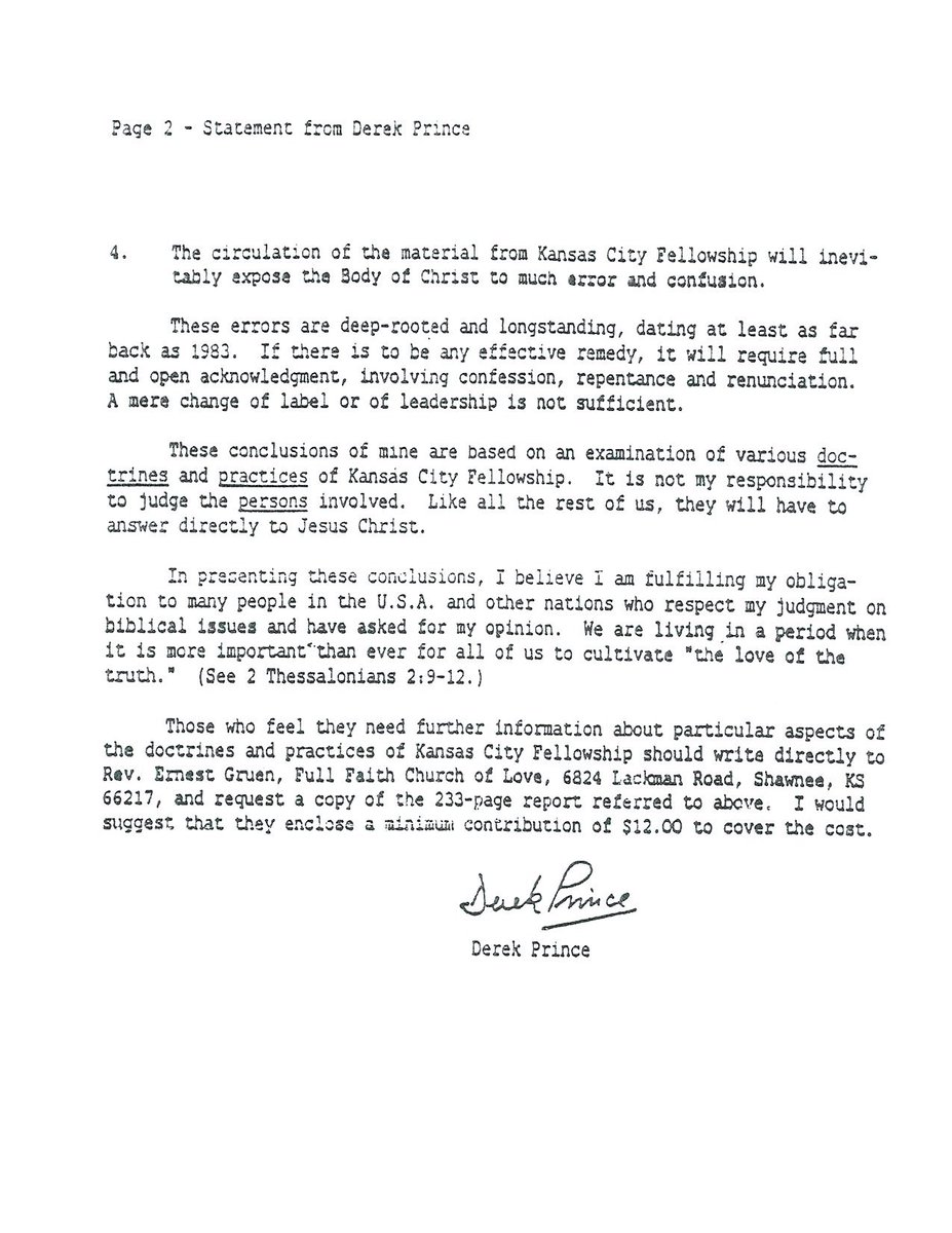 Derek Prince Letter which rebukes Mike Bickle and the Kansas City Prophets. Derek did sound the warning but the warnings was not heard. I wonder if we had listened if we could have avoided this disaster #ihopkc #mikebickle #NAR