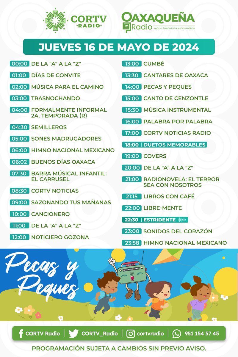 Consulta la programación radiofónica de este jueves por #Global 96.9 y #OaxaqueñaRadio oaxaca.gob.mx/cortv/ 📻 🎶 #Oaxaca @cortv