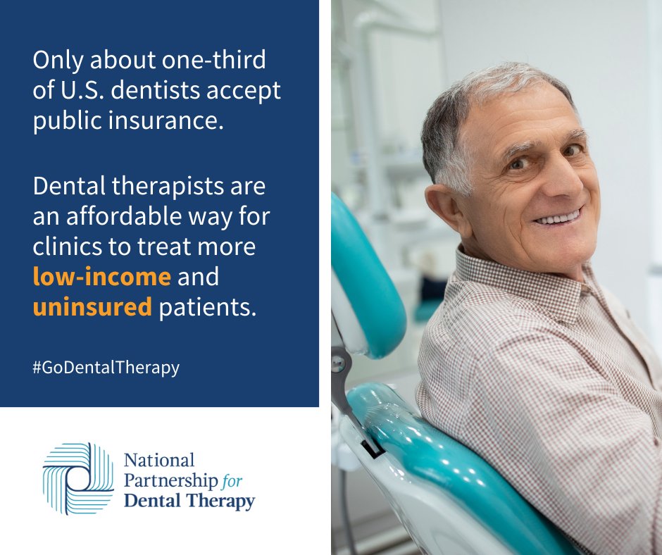 Did you know❓👇 Only about one-third of U.S. dentists accept public insurance, meaning millions of people nationwide are left without affordable, accessible dental care. Dental therapists can help clinics treat more low-income and uninsured patients. #GoDentalTherapy