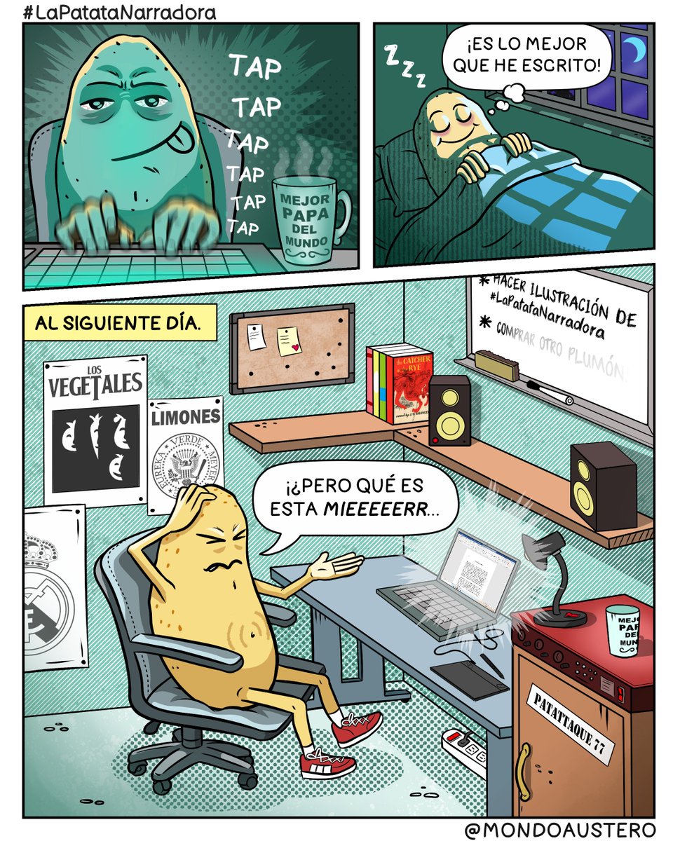 ¡Hola amigñs! Les comparto esta ilustración que hice de #LaPatataNarradora, (de @lorenamkie). ¡Ojalá les guste!, y que quienes hayan pasado (en el tipo de expresión de su preferencia) por esto puedan identificarse.

#cómic #lapatatanarradora