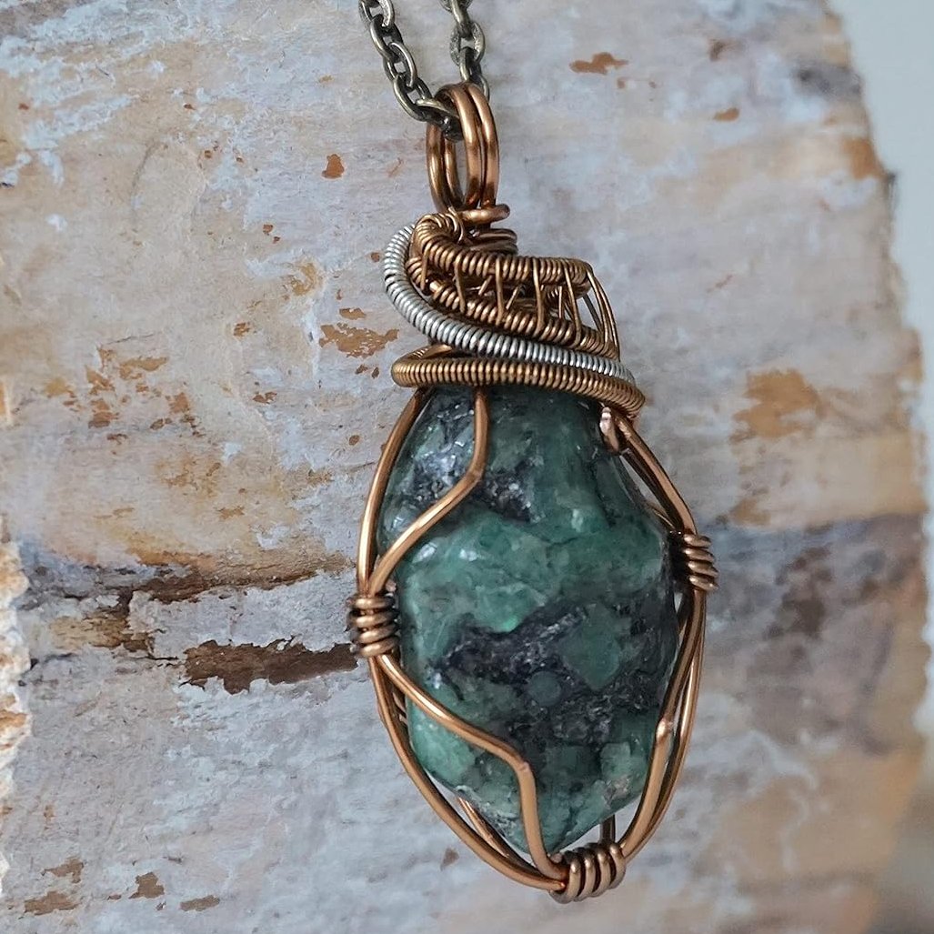 amzn.to/4bjx3ro via @Amazon #affiliate #jewelrylover 
Designs by Nature Gems Emerald Wire Wrapped Pendant, Copper Crystal Necklace, With 24 Inch Antique Bronze Chain, May Birthstone Jewelry, Handmade in North America