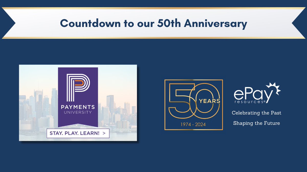 📚Day 4 of 50 - 50 Benefits in 50 Days 📚

Payments University is designed to help you better understand payments through interactive and engaging sessions - scholarships open later this month for FI members! 

Learn More: epayresources.org/Education/Conf…

#payments #anniversary