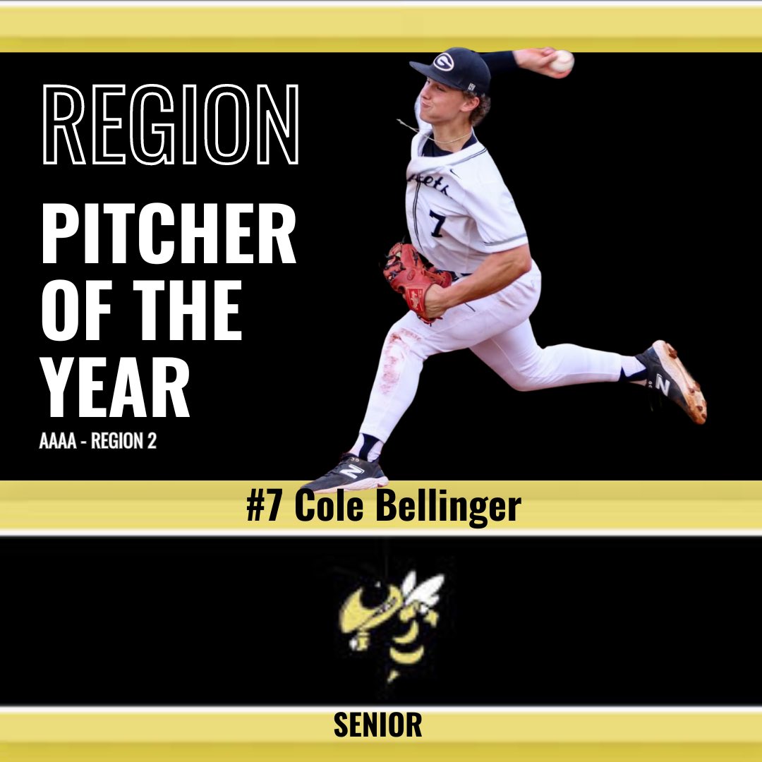 Congratulations to #7 Cole Bellinger on being named to the All Region Team for 4A - Region 2! Cole Bellinger was also named the Region Pitcher of the Year! 🎉⚾️👏🏼