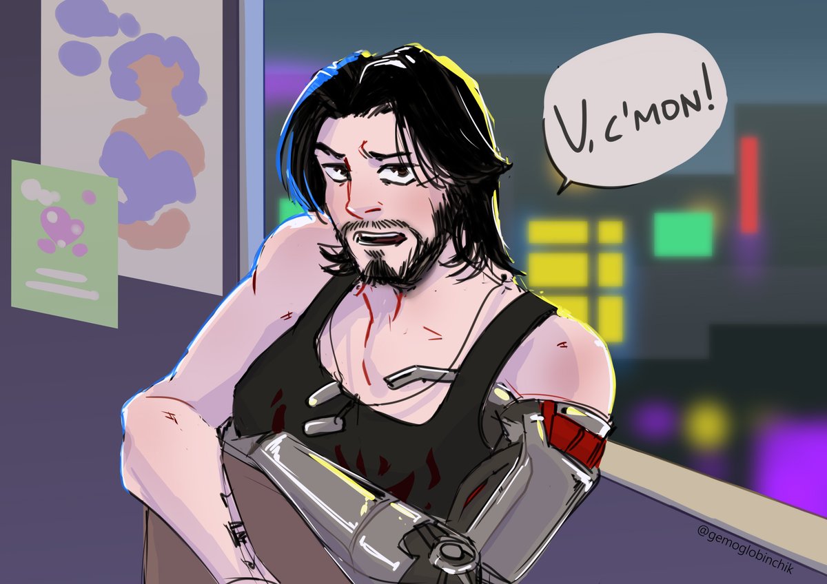 A quick redraw of the first pic with Johnny
#cyberpunk2077 #johnnysilverhand