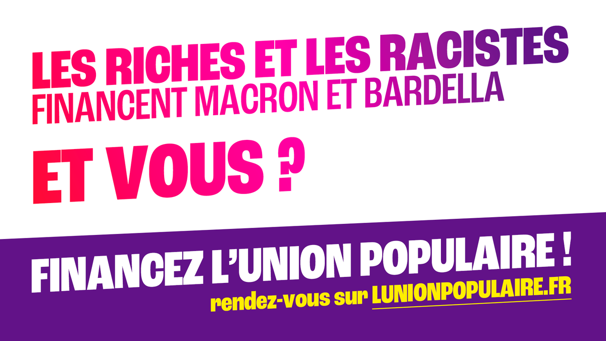 👀 Les riches et les racistes financent Macron et Bardella... et vous ?

✅ Financez l'#UnionPopulaire en participant à notre Emprunt populaire !

➡️📷 C'est par là : lafranceinsoumise.fr/europeennes-20…

#EmpruntPopulaire