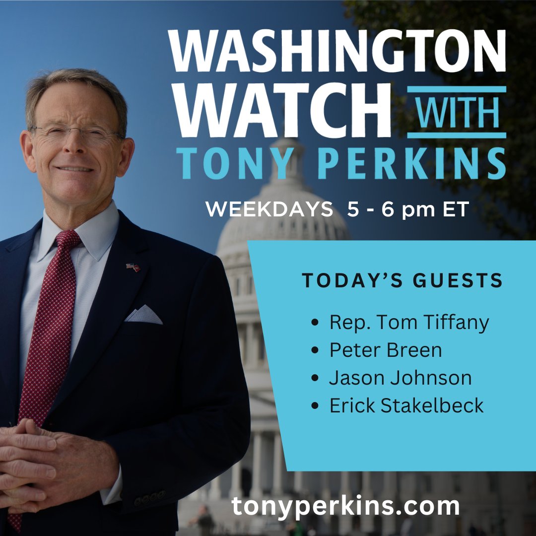 Today on Washington Watch: @RepTiffany @peterbreen @LELDF_President @ErickStakelbeck We'll discuss the latest on protecting American sovereignty from the WHO, the sentencing of a pro-life advocate to 57 months in prison, National Police Week, and an Iranian official’s claim