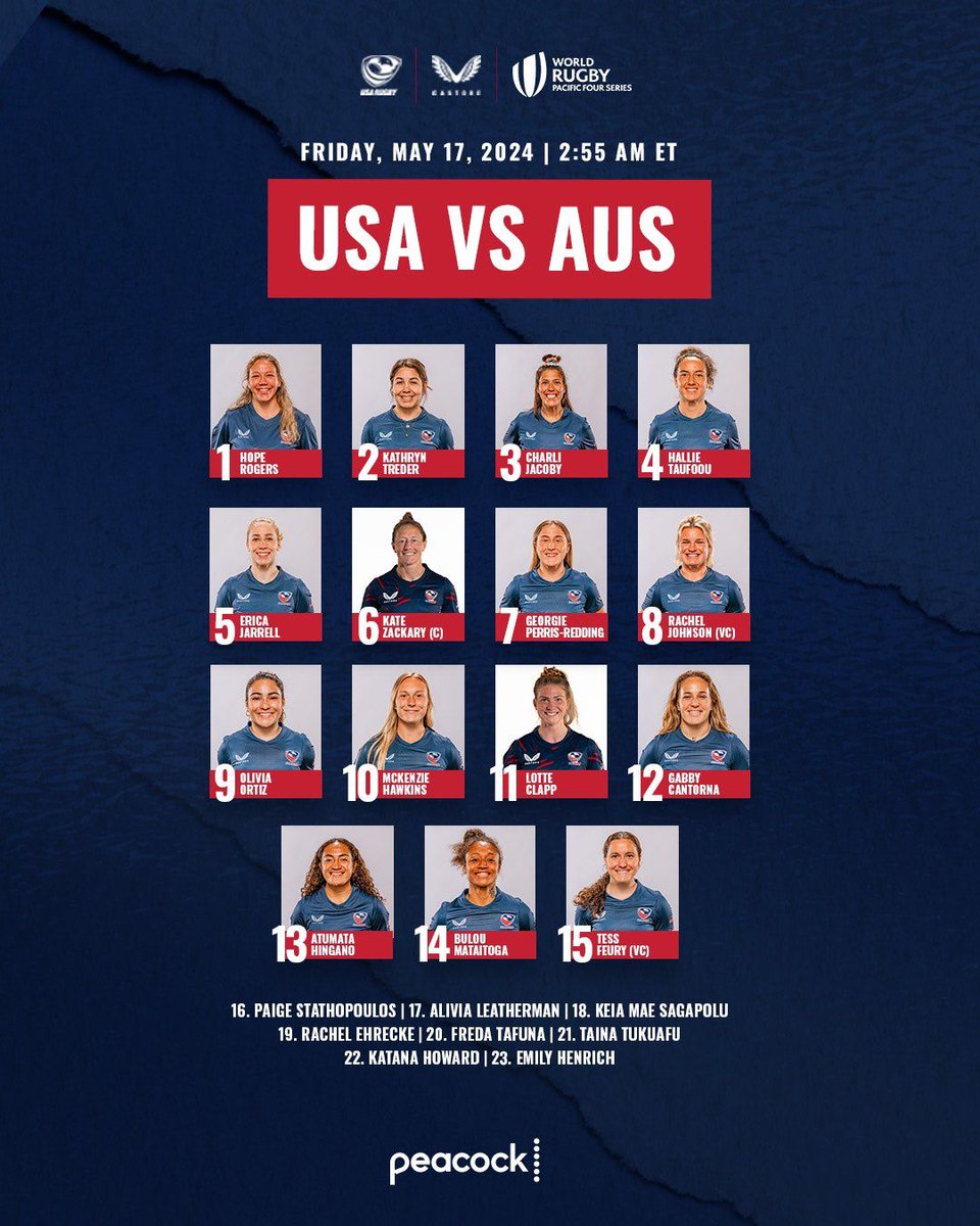 Trailfinders' Kate Zackary returns from injury to captain USA against Australia Friday. 🇺🇸 @USARugby vs Australia ⏰ Friday, 2:55am ET/11:55pm PT Thursday 💻 LIVE on @peacock