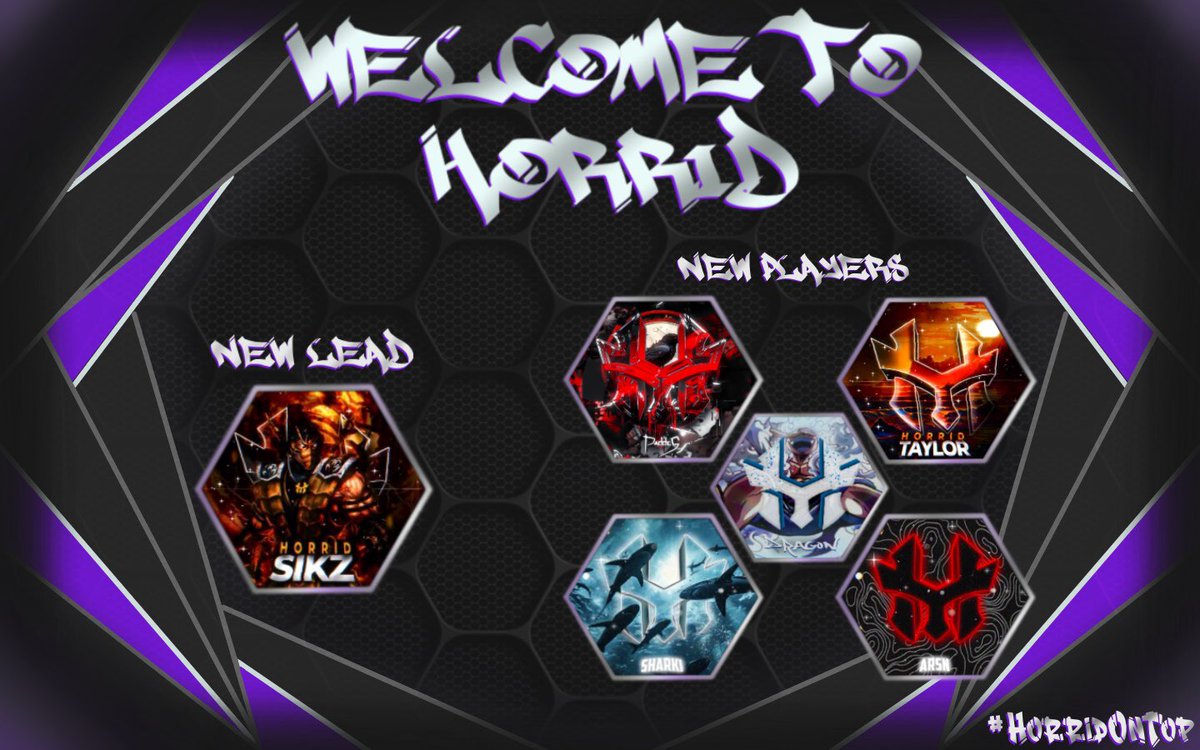 PLEASE WELCOME OUR NEWEST RECRUITS TO HORRID 😈
#HorridOnTop

> NEW Trickshot Lead: 
Horrid Sikz (@SikzBaby)

> NEW Players:
Horrid PaddeG (<a href="/PaddeG_/">PaddeG</a>)
Horrid Taylor (@Tzylorr)
Horrid ARSN (@HorridARSN)
Horrid Sharki (@SharkiSniping)
Horrid Dragon (@EscDragon_)