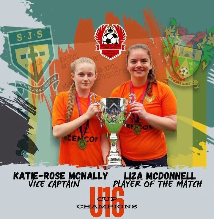 🎉👏 Congratulations to our amazing students Liza McDonnell & Katie-Rose McNally for their outstanding performance in the U16 team’s victory at the Lisburn and Castlereagh CUP Final! 🏆🥳Special mention to Liza for earning the title of official player of the match! 🌟