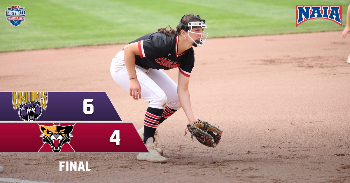 FINAL: Bellevue (Neb.) 6 @SXUsoftball 4 in the #NAIASoftball Sioux Center Bracket Elimination Game. Kaitlyn Wright was 3-for-4 w/ a 2B & 2️⃣ RBI, Abbie Carr went 2-for-4 w/ a 2B and Brooke Koran had an RBI single for the Cougars! #GoCougs🐾🥎 #WeAreSXU
