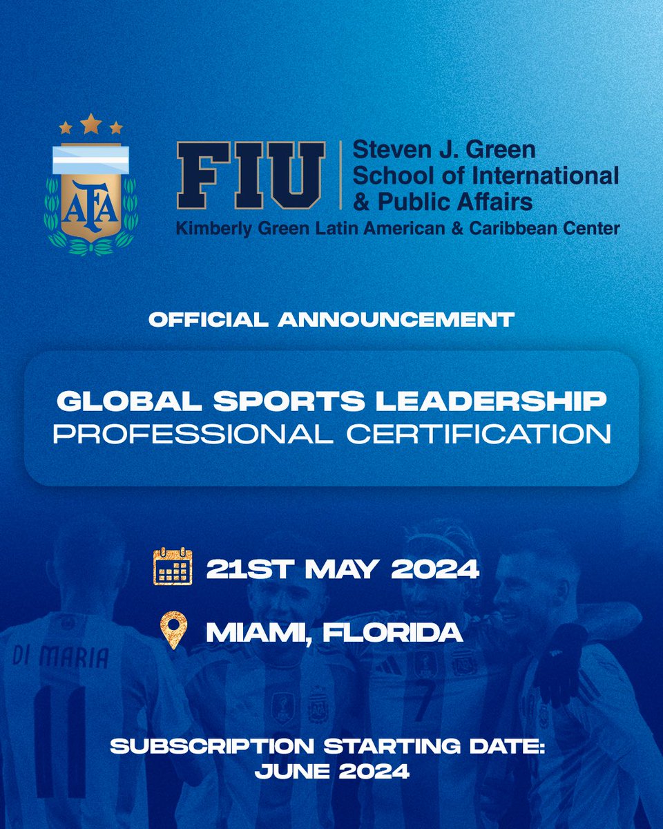 Official presentation of the first Professional Certification in Global Sports Leadership AFA-FIU, in Miami 🇦🇷🇺🇸 A joint initiative between the Argentine Football Association and Florida International University aimed at sharing experience, methodology, and sports management