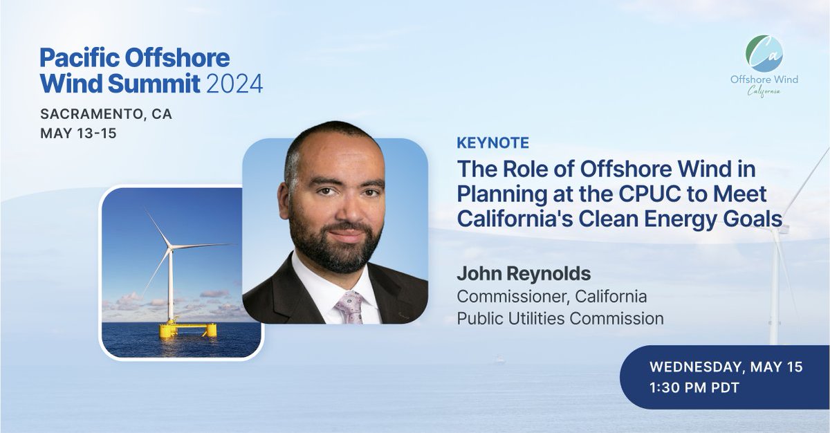 2024 #PacificOffshoreWindSummit keynote speaker <a href="/JReynoldsCPUC/">John Reynolds</a> discusses the role of #offshorewind in planning at the @CaliforniaPUC to meet California's #cleanenergy goals—<a href="/Interior/">US Department of the Interior</a> <a href="/BOEM/">Bureau of Ocean Energy Management</a> @Energy @CAGovernor <a href="/CalEnergy/">California Energy Commission - ⚡#CalEnergy</a> pacificoffshorewindsummit.com