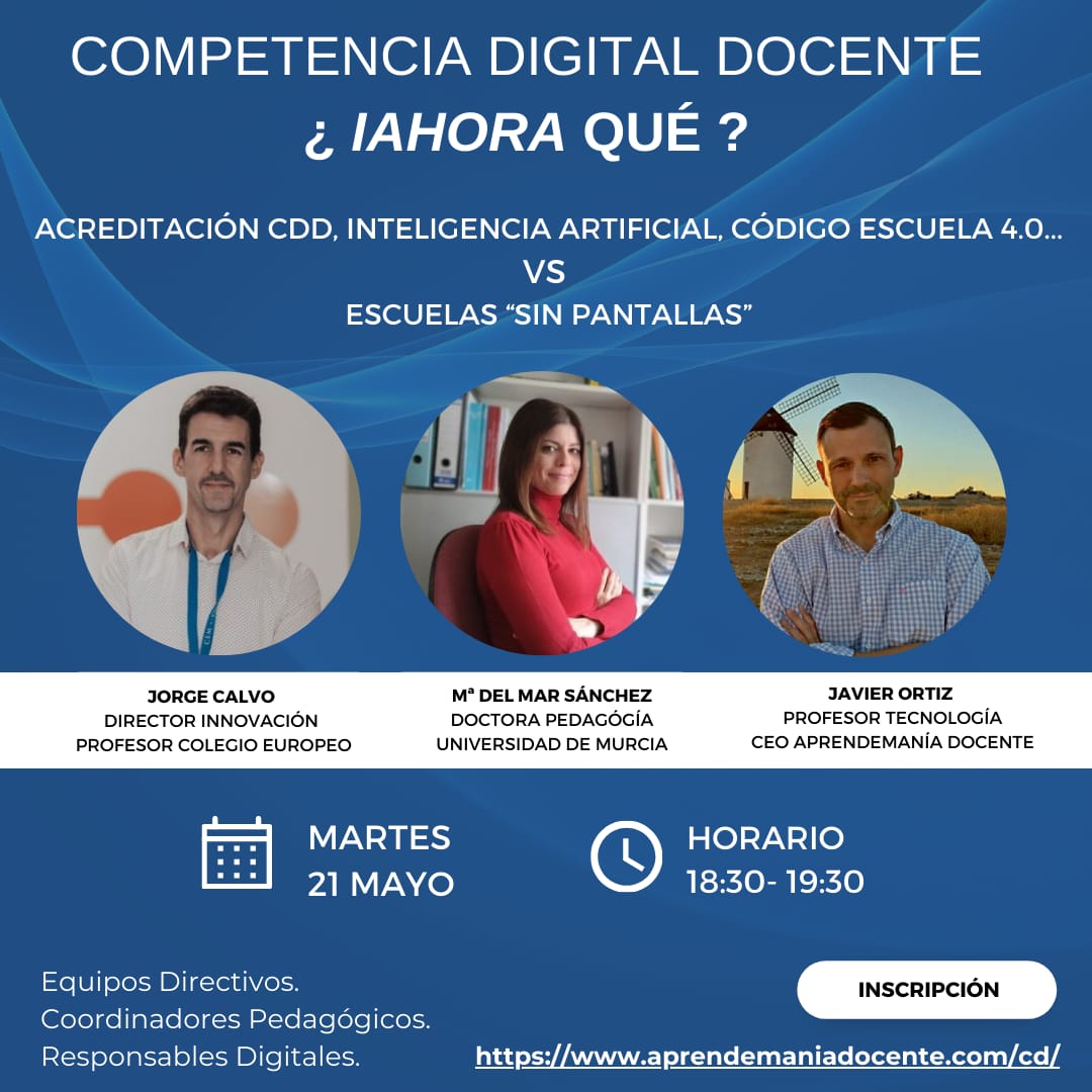 Javier Ortic (@javierortic) on Twitter photo Nuevos melones en Competencia Digital Docente:
1️⃣🍈 IA en Educación.
2️⃣🍈 Código Escuela 4.0.
3️⃣🍈 Acreditación en CDD.
Vs 😱 Centros sin pantallas.
¡No te lo puedes perder: <a href="/mallemar/">María del Mar Sánchez</a>
y <a href="/jorgemcalvo/">Jorge Calvo</a> aportándonos luz!
¡Apúntate YA!
👉 bit.ly/44L7n4d Nuevos melones en Competencia Digital Docente:
1️⃣🍈 IA en Educación.
2️⃣🍈 Código Escuela 4.0.
3️⃣🍈 Acreditación en CDD.
Vs 😱 Centros sin pantallas.
¡No te lo puedes perder: <a href="/mallemar/">María del Mar Sánchez</a>
y <a href="/jorgemcalvo/">Jorge Calvo</a> aportándonos luz!
¡Apúntate YA!
👉 bit.ly/44L7n4d