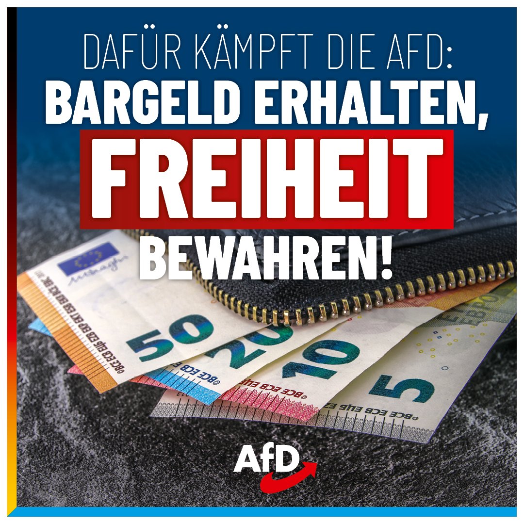 Ich finde sehr gut, dass die AfD sich für den Erhalt des Bargeldes einsetzt, denn ich möchte kein gläserner Mensch sein. Bargeld ist Freiheit!
#Deutschlandabernormal #AfD
Europawahl am 9. Juni 2024
#IchwaehleAfD #nurnochAfD 💙