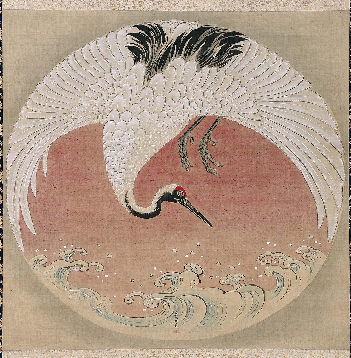 Crane and Waves, by Tsuruzawa Tansaku Morihiro, latter half of the 18th century

#kanoschool #japaneseart