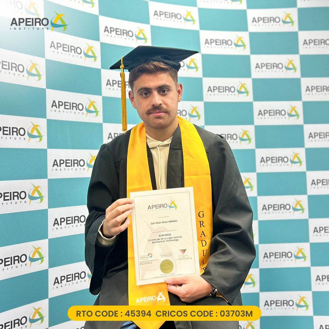 Congratulations, Mr Saif Ullah Khan Minhas!
We're thrilled to celebrate your successful completion of the AUR30620 – CERTIFICATE III IN LIGHT VEHICLE MECHANICAL TECHNOLOGY.  

We applaud your hard work and commitment!

#Apeiro #ApeiroInstitute #PerthCampus #ApeiroInstitute