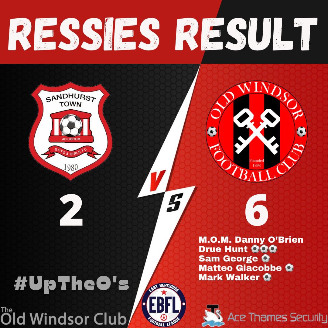 Strange game tonight, good to get the win, lots of mistakes and chances for either team. Thankfully for us we were the more clinical. #Drue ⚽️⚽️⚽️ @Mxtteo01 ⚽️ #MarkWalker ⚽️ @sam_george88 ⚽️ MOM #DannyO Congratulations to Sandhurst on gaining promotion 👍 #UpTheOss 🔴⚫️