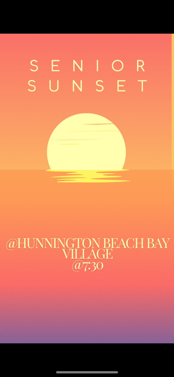 SENIOR SUNSET☀️🩵✨😇
Senior sunset will be SUNDAY MAY 19 (NOT FRIDAY DUE TO WEATHER)
@ Hunnington Beach in Bay Village
Bring games and friends!It’s going to be so much fun🤩
See you all there🥳🥳