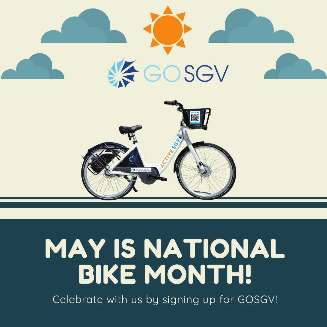 🚴‍♂️ Celebrate #NationalBikeMonth with GOSGV! Our e-bike rental program is perfect for exploring the San Gabriel Valley. Sign up today and ride! 🔗gosgv.com #GoSGV #Ebikes