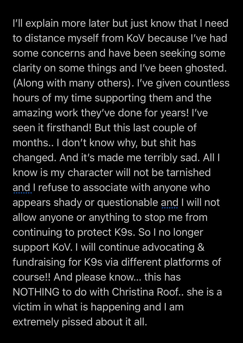 SO sad to make this announcement & I’ll give details later but I’m no longer supporting @k9sofvalor, they’ve done INCREDIBLE things protecting K9s & supporting handlers for YEARS which is why I’ve fundraised for them but the last couple months things have changed -so I’m done..⬇️