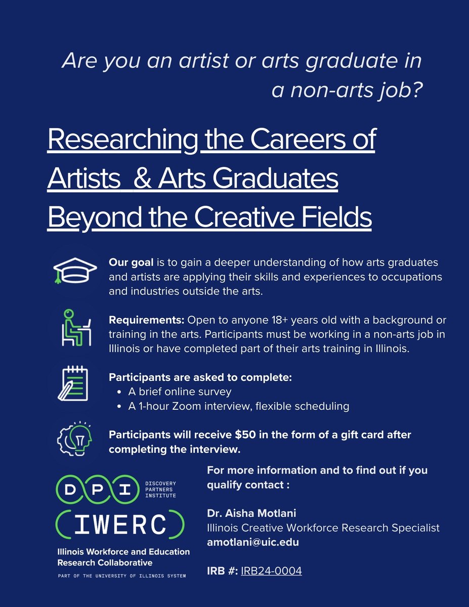 Are you an artist or arts grad in a non-arts job? Share your journey in our research study! Contact primary investigator Aisha Motlani to participate.  #ArtsResearch #CareerDiversity