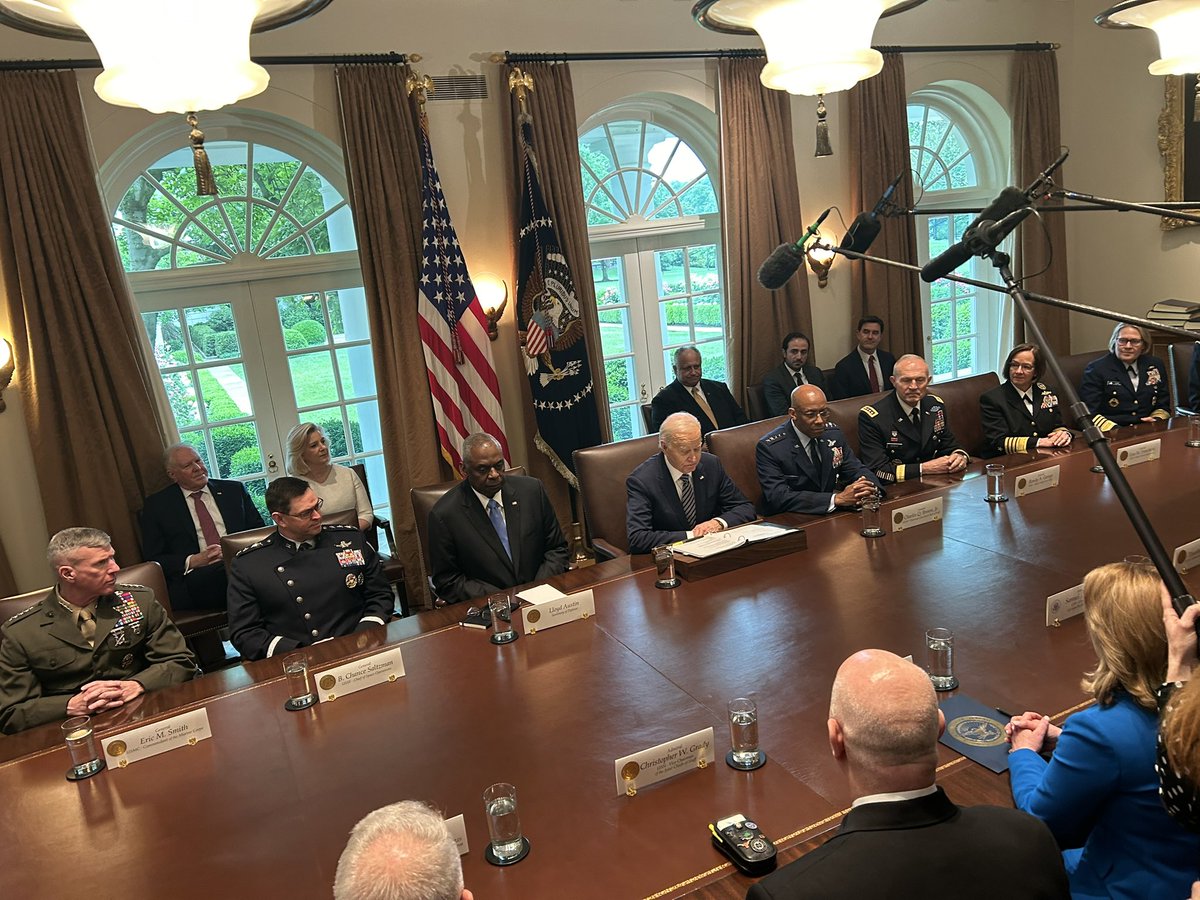 Biden is meeting now with Joint Chiefs and Combatant Commanders, and said they’ll discuss a range of issues. “I do want to kick it off with one comment — Thank you, thank you, thank you, thank you,” he said.