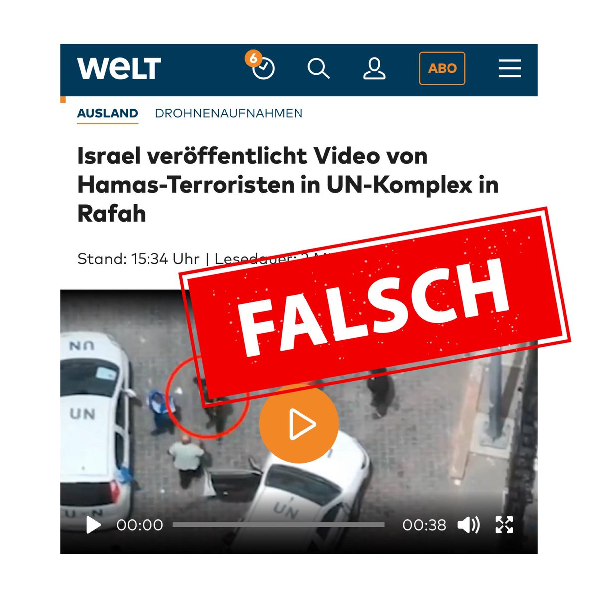 Deutsche Medien, darunter das Axel-Springer-Medium Welt sowie t-online veröffentlichten am Mittwoch die Behauptung, ein Video der israelischen Armee würde „Hamas Terroristen“ in einem UN-Gebäude zeigen. Dabei handelt es sich um die ungefilterte Übernahme von Propaganda der