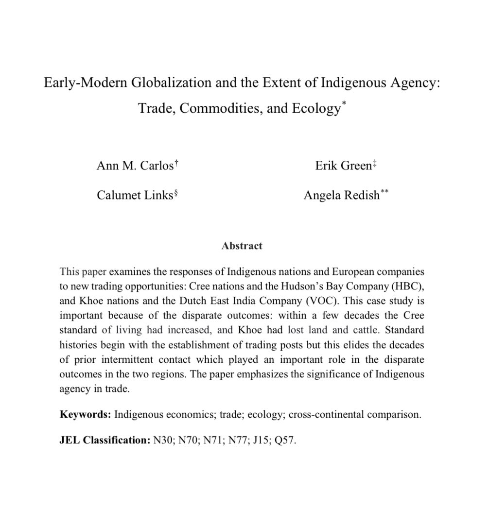 Our latest working paper from Ann Carlos @CUSystem and co-authors on how indigenous nations and European companies responded to new trading opportunities
