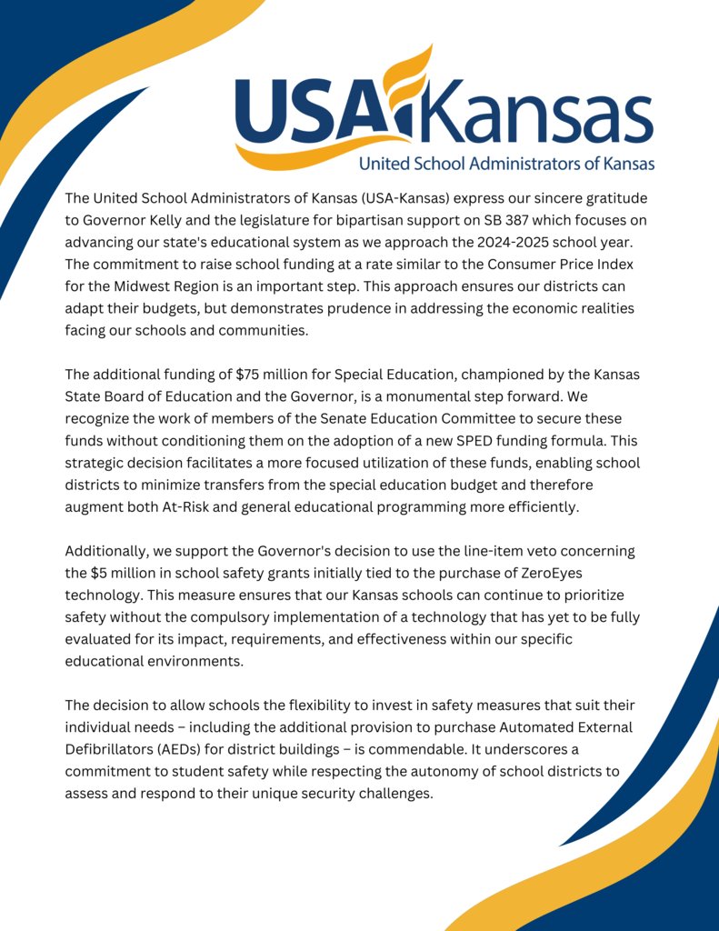 USA-Kansas thanks Governor Kelly and the Kansas Legislature