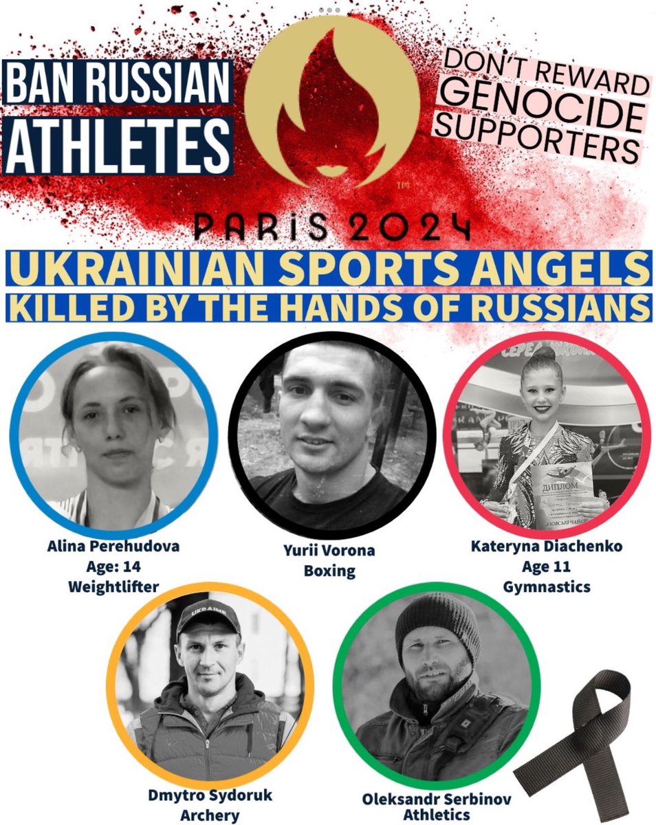 @Paris2024 #BanRussianAthletes from #Paris2024, because #RussiaIsATerroristState