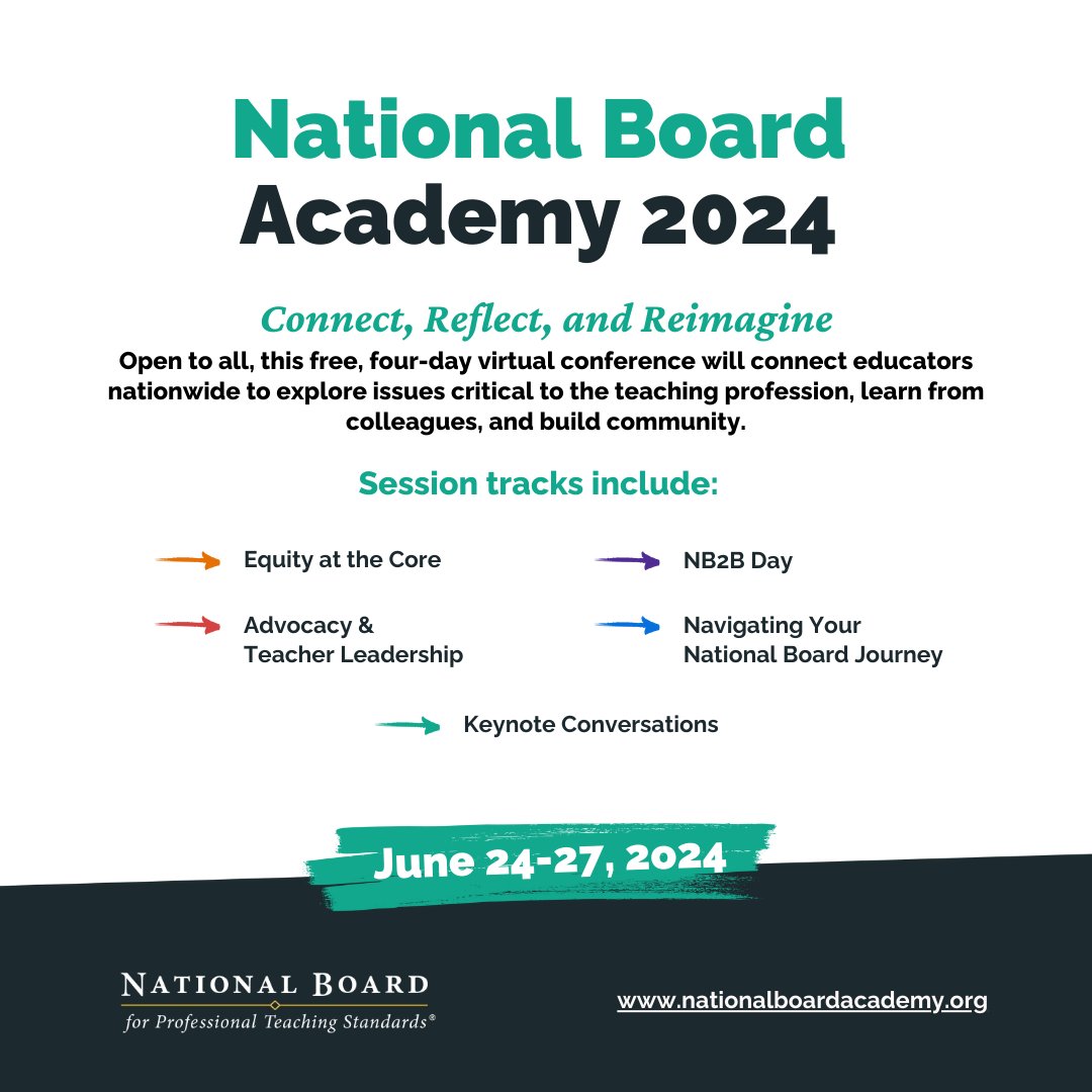 ⭐ All educators, mark your calendars! The National Board Academy virtual conference is coming soon, featuring sessions on hot topics in education, professional learning, and an inside look at @NBPTS certification. #SaveTheDate - more info to come!