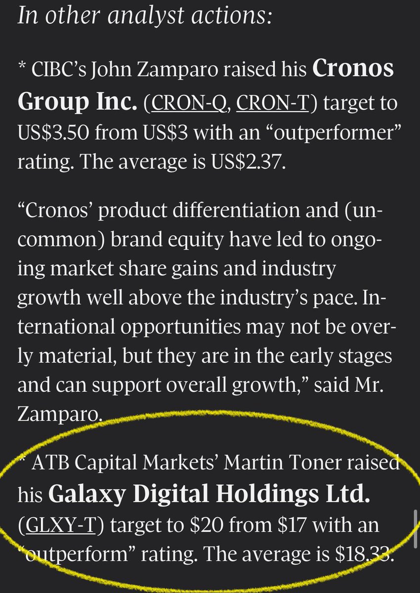 ATB Capital raised it's $GLXY price target to $20

Missing a 0 but we’ll take it

Was featured in todays Globe and Mail 👍