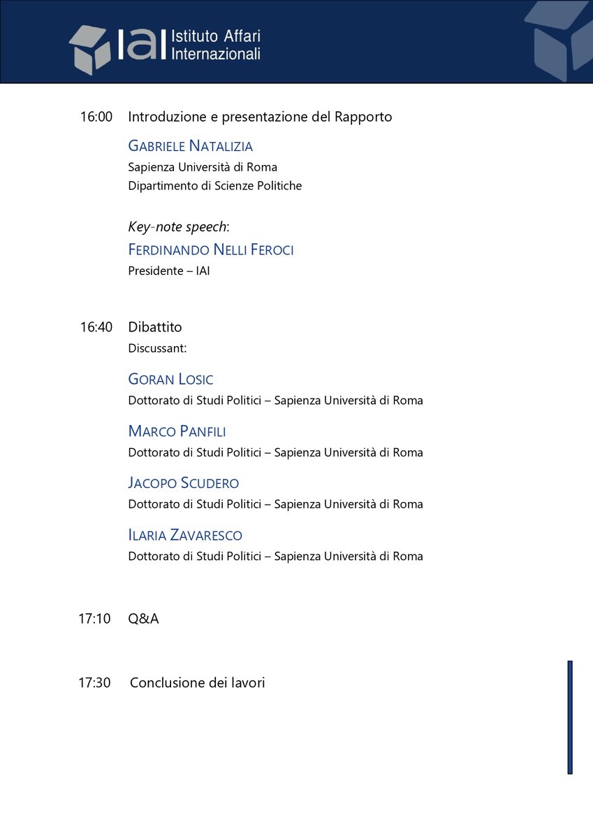 🇮🇹Presentazione del Rapporto IAI sulla politica estera italiana 2023 @AffInt @Geopoliticainfo 📅Oggi! h. 16, Aula C @DiSpSapienza 👨‍🏫Con Ferdinando Nelli Feroci e i PhDing di Studi Politici @SapienzaRoma @leogoretti