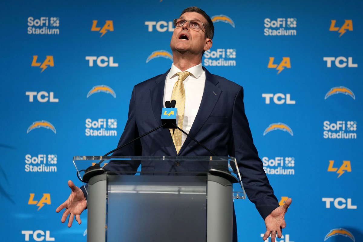 Jim Harbaugh's first three games with the Los Angeles #Chargers will be:

1 - vs Raiders
2 - at Panthers
3 - at Steelers