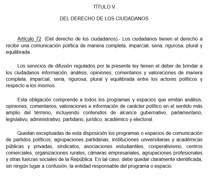 Para que se votara la 'nueva Ley de Medios' negociaron este infame Art 72. No sería tan grave si no dejara al gobierno 'defensor de las libertades' en contradicción con su discurso, votando una redacción cuasi chavista, que además es inaplicable y afecta la imagen del país.